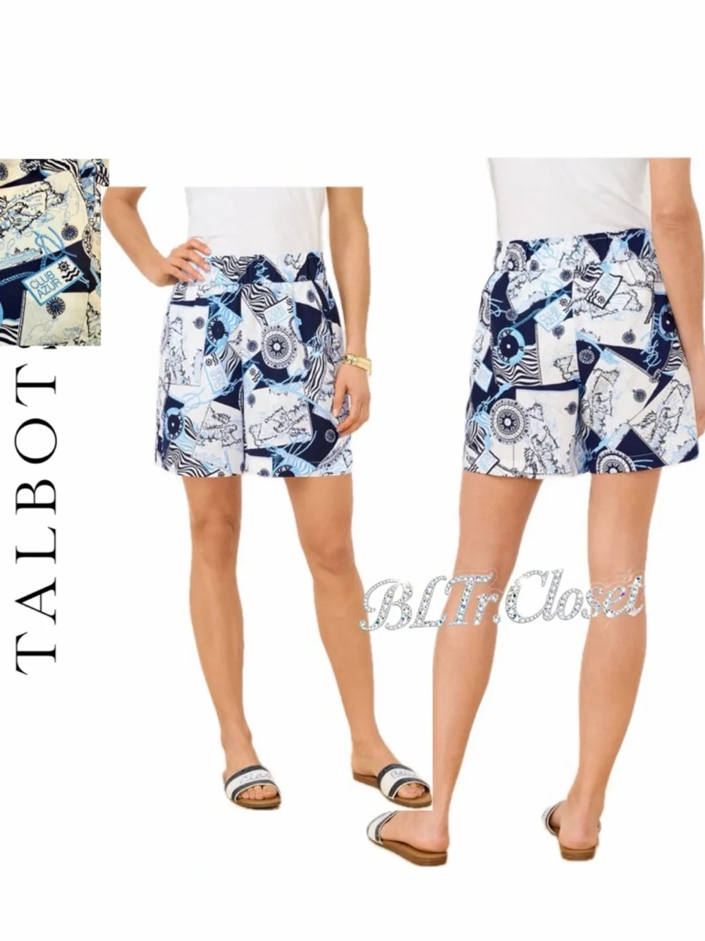 Talbots Washed Linen Pull on Shorts Cote D Azur Sz Xs Nautical Sailor Core